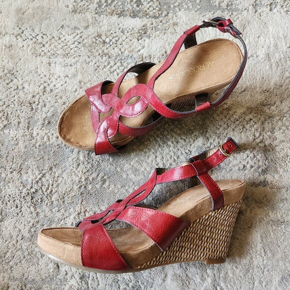 Aerosoles Wedge Sandals 7.5 M Red Shoes 4” Heels Dressy Summer Fabuplush - Picture 1 of 9